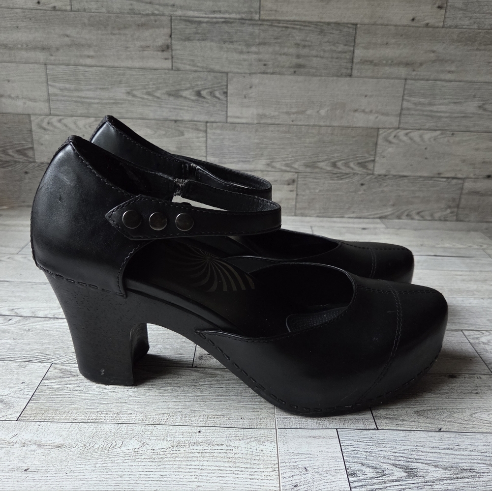 Dansko Rachel Mary Jane Black Leather Clogs - Picture 2 of 6